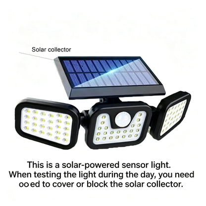 Solar Triple-Head Motion Sensor Wall Light, 3000LM 74 Leds, 270° Wide Angle, 2400Mah Battery, Motion Sensor Outdoor Light