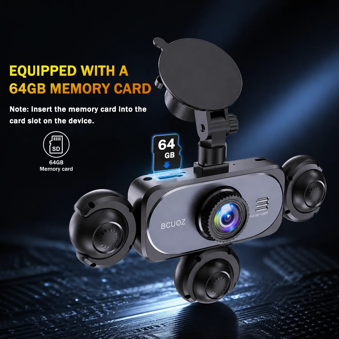 BCUOZ 5-Channel Full HD 1080P Car Dash Cam with 64GB Memory Card,Requires Charging to Use,1080P Front + Rear+ Inside/Left/Right Cameras, Loop Recording,Super Night Vision,Car Video Surveillance,24H Parking Mode,Car DVR HD Screen#Summervibes. Outdoorfun