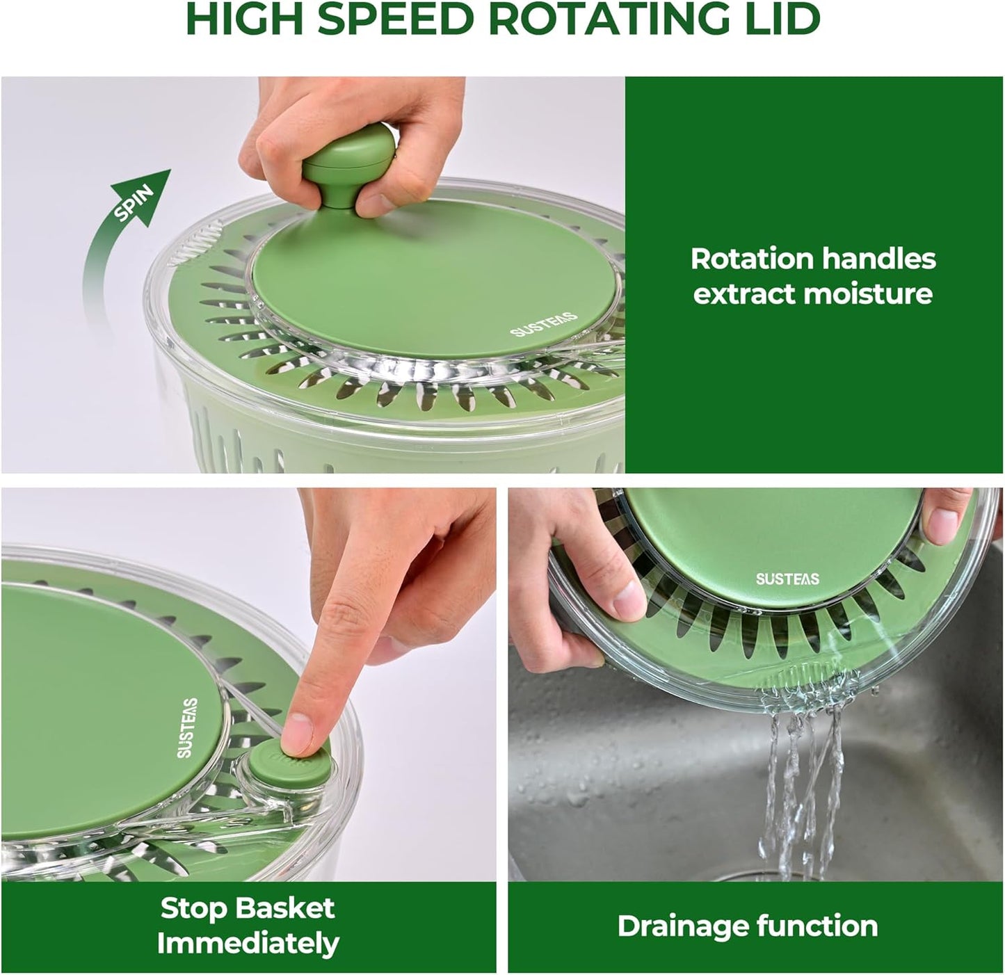 Salad Spinner Large, Lettuce Spinner with 5 Blade Slicer, 4.25Qt