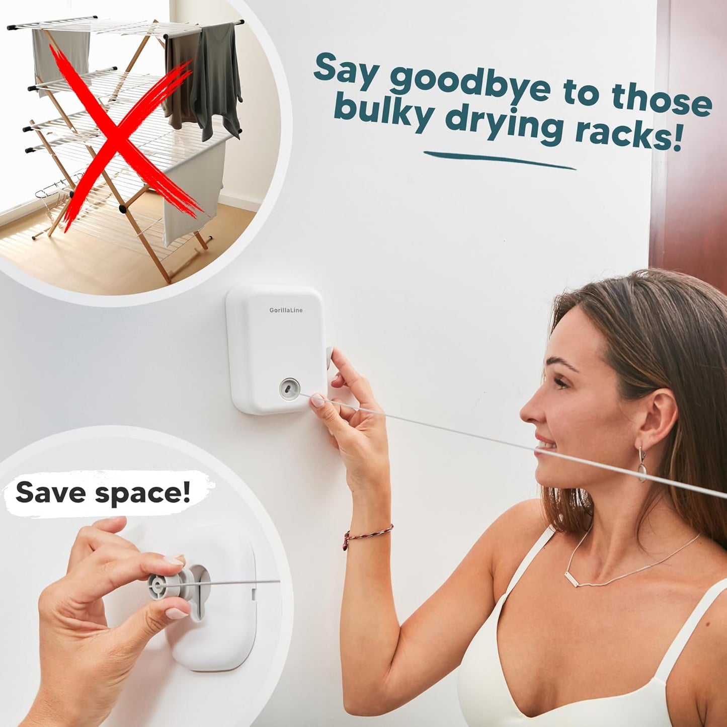- Retractable Clothesline Indoor Outdoor Clothes Line | Heavy Duty Clothes Drying Laundry Line | Wall Mounted Drying Rack Clothing Line