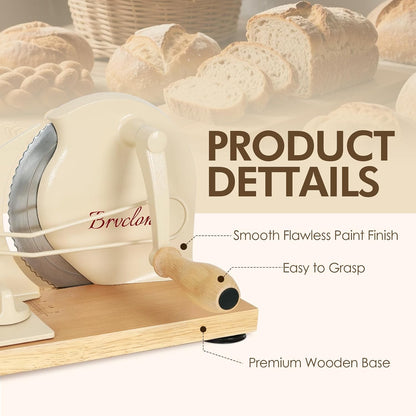Manual Bread Slicer Adjustable Thickness, Hand Crank Bread Slicer for Homemade Sourdough Bread with Scale Line & Suction Cup & Metal Guide,Quality Solid Wood Base