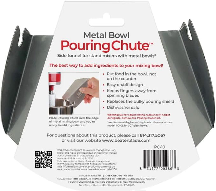 PC-10 Pouring Chute Compatible with Kitchenaid Stand Mixer with Stainless Steel Bowl, Silver