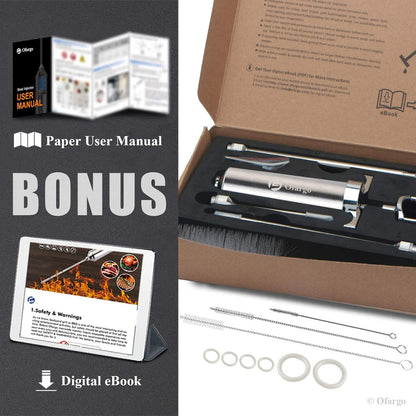 Stainless Steel Meat Injector Syringe Kit with 4 Marinade Needles for BBQ Grill Smoker, Father Day Gifts for Dad Husband Men Him, 2-Oz Large Capacity, Both Paper User Manual and E-Book Recipe