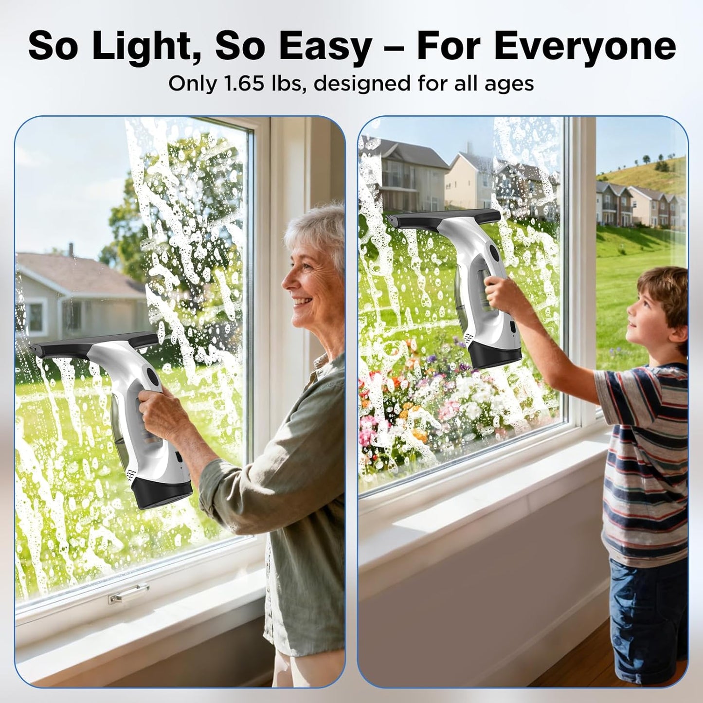 Window Vacuum Squeegee Cordless, 2000Pa Electric Window Cleaner Tool