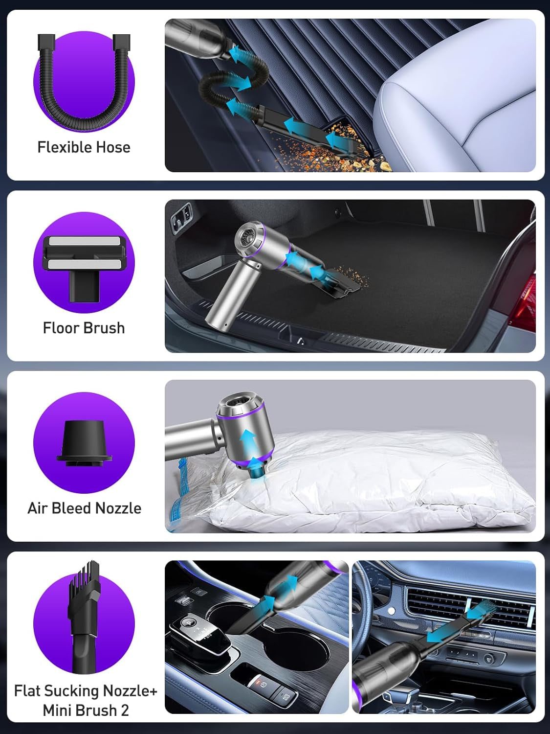 Vacuum/Air Duster Super Power Mini Car Vacuum Cleaner 4-In-1 Air Blower Gun