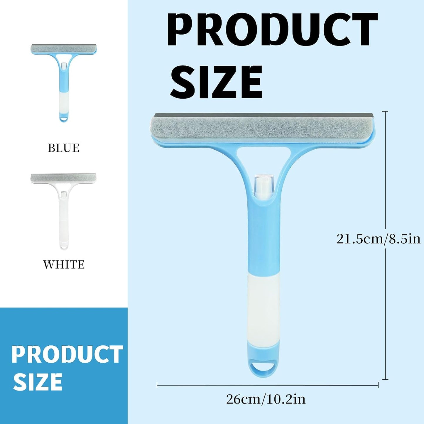 3 in 1 Window Cleaning Scraper,All-Purpose Spray Window Squeegee Cleaner Tool,For Glass Doors for Windows Glass, Mirrors Scraper, Brush (Blue)