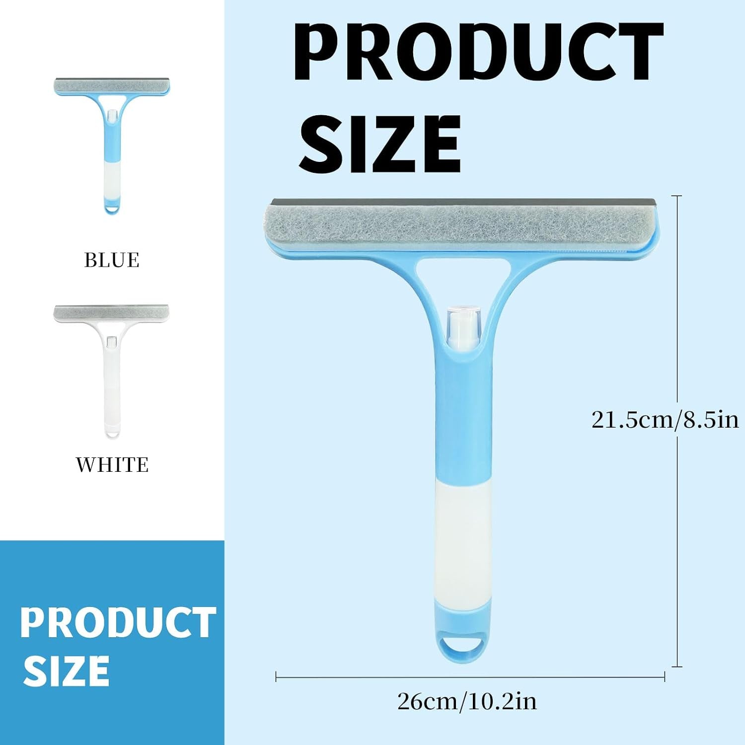 3 in 1 Window Cleaning Scraper,All-Purpose Spray Window Squeegee Cleaner Tool,For Glass Doors for Windows Glass, Mirrors Scraper, Brush (Blue)