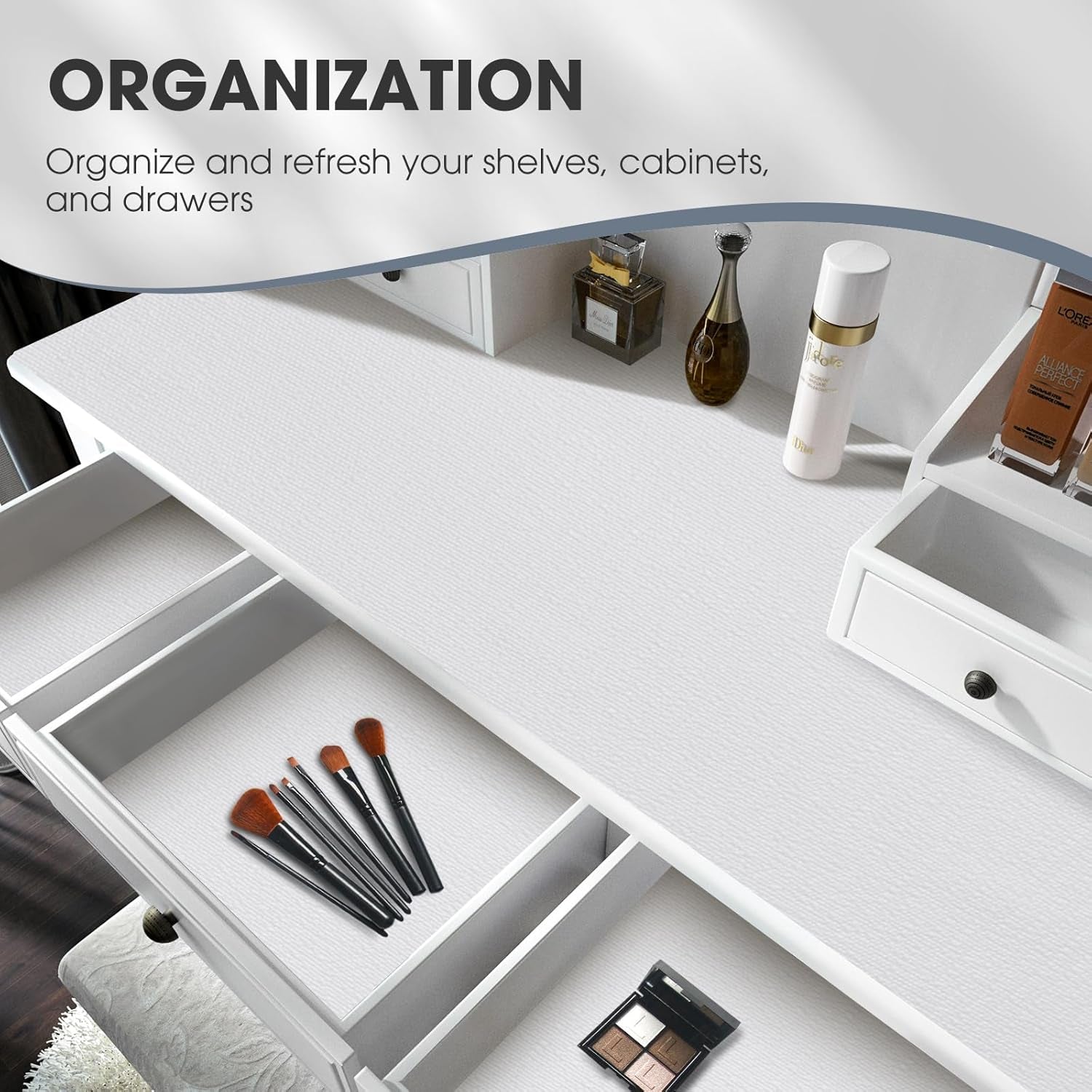 Drawer and Shelf Liner for Kitchen Cabinets, White, 12IN X 10FT