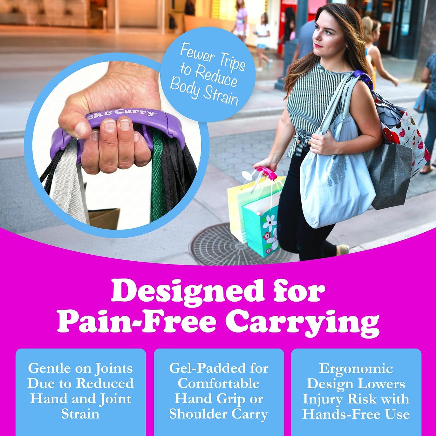 Ergonomic Grocery Bag Carrier Handle & Bag Holder - Purple