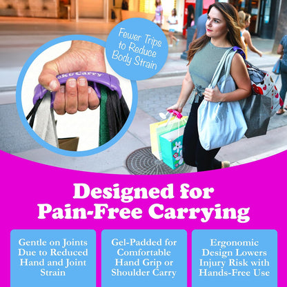 Ergonomic Grocery Bag Carrier Handle & Bag Holder - Purple