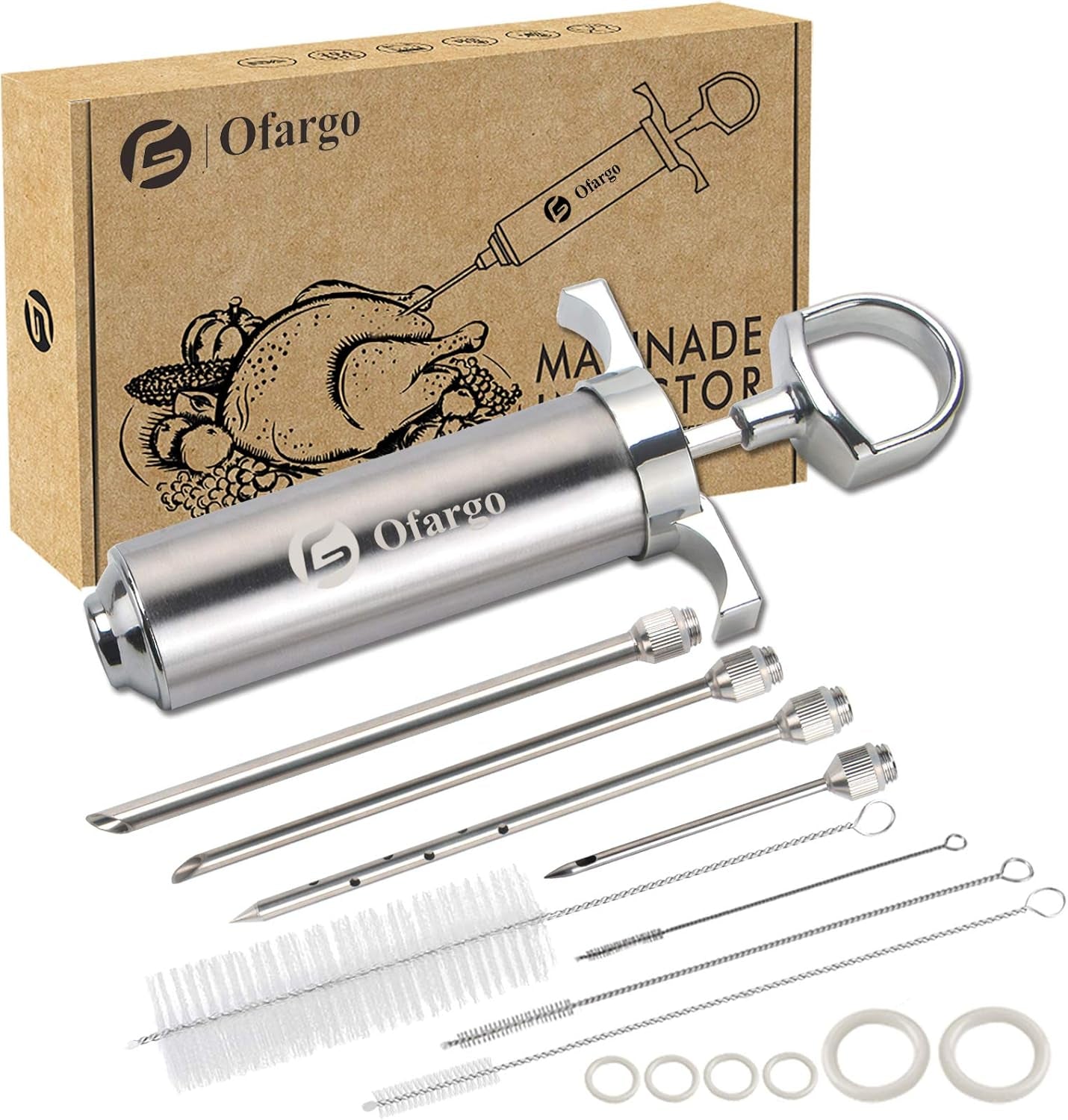 Stainless Steel Meat Injector Syringe Kit with 4 Marinade Needles for BBQ Grill Smoker, Father Day Gifts for Dad Husband Men Him, 2-Oz Large Capacity, Both Paper User Manual and E-Book Recipe