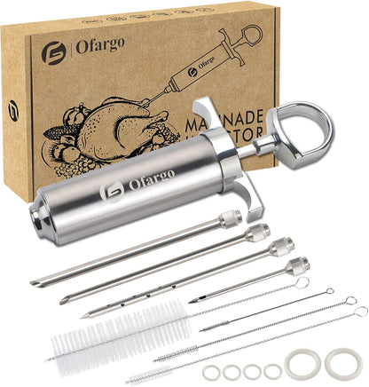 Stainless Steel Meat Injector Syringe Kit with 4 Marinade Needles for BBQ Grill Smoker, Father Day Gifts for Dad Husband Men Him, 2-Oz Large Capacity, Both Paper User Manual and E-Book Recipe