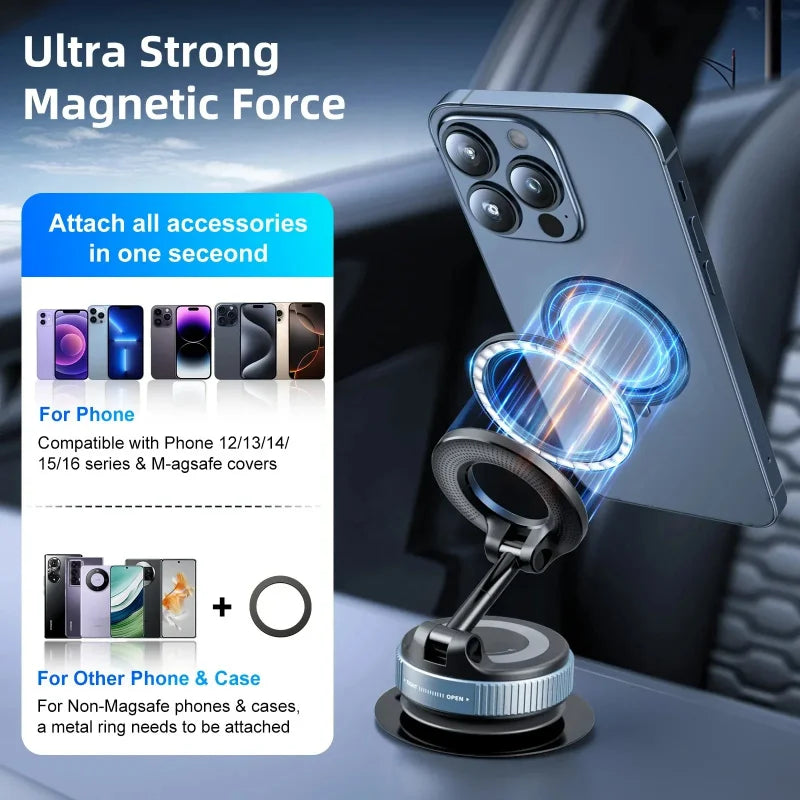 Magnetic Phone Holder 360° Rotatable Phone Holder | Foldable Design, Vacuum Suction Cup | Perfect for Car Dashboard