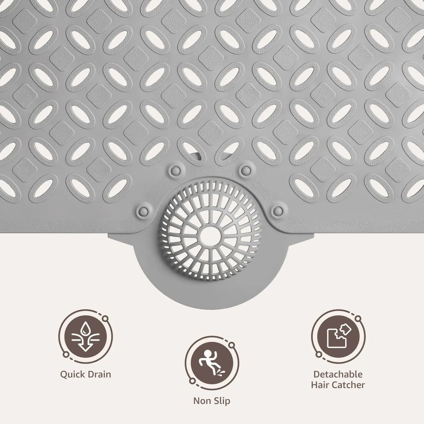 OTHWAY Soft Anti-Slip Pad Bath Mat, 39In X 17In Tub Grip Mat with Hair Catcher, Big Drain Holes, Machine Washable for Shower Use, Anti-Slip Pad Bath Mats