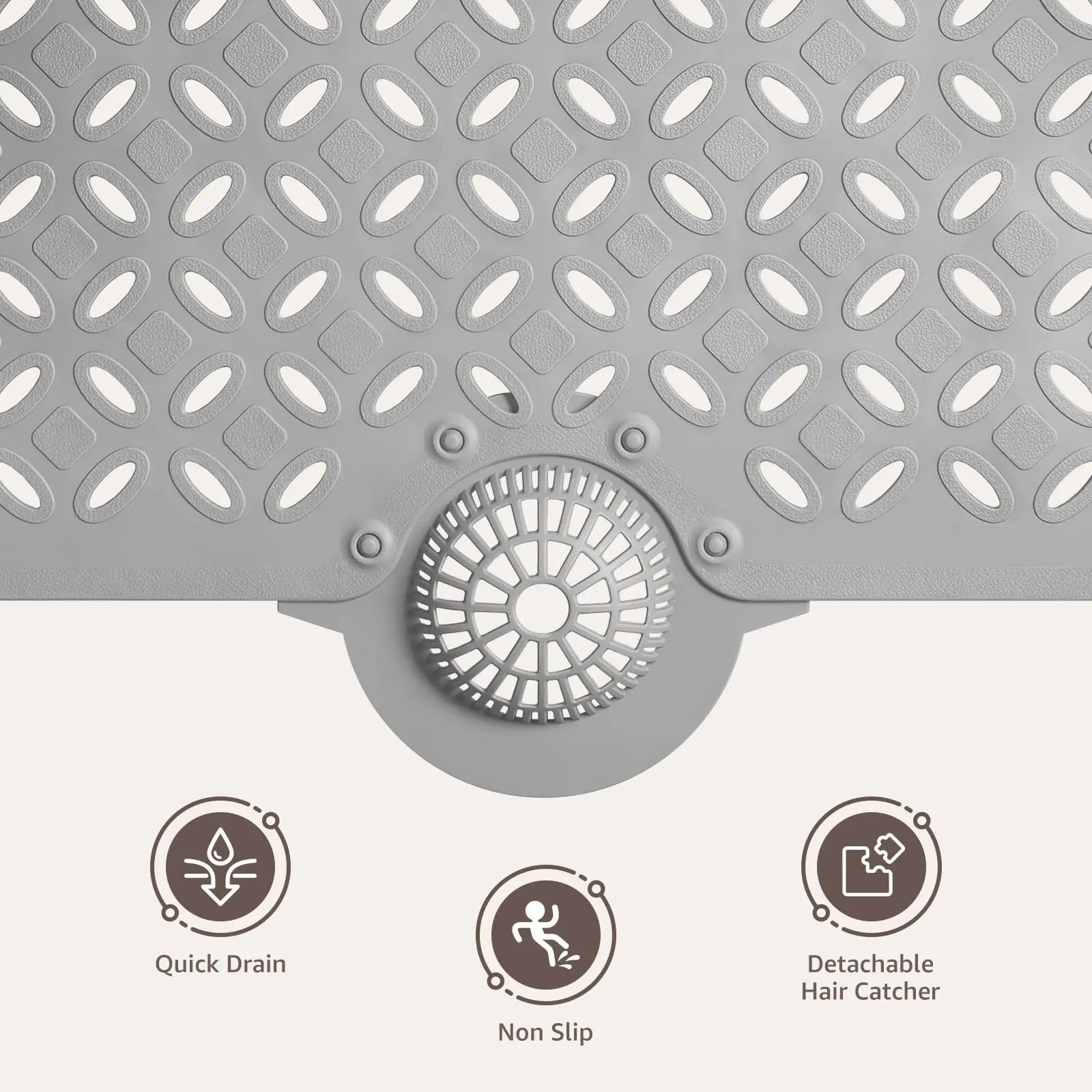 OTHWAY Soft Anti-Slip Pad Bath Mat, 39In X 17In Tub Grip Mat with Hair Catcher, Big Drain Holes, Machine Washable for Shower Use, Anti-Slip Pad Bath Mats
