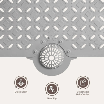 OTHWAY Soft Anti-Slip Pad Bath Mat, 39In X 17In Tub Grip Mat with Hair Catcher, Big Drain Holes, Machine Washable for Shower Use, Anti-Slip Pad Bath Mats