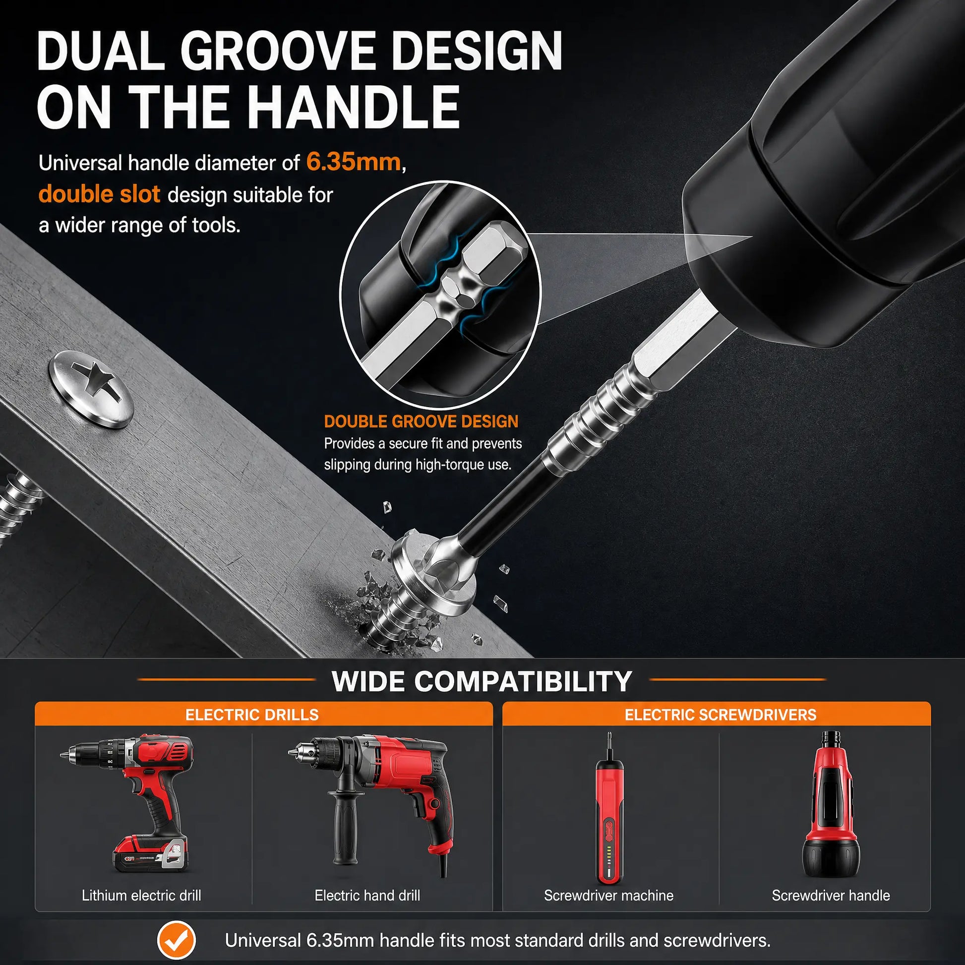 6/9PCS Magnetic Driver Bit Set, S2 Steel Phillips Screwdriver Bits 25Mm-150Mm, 1/4 Inch Hex Shank Anti-Slip Power Bits for Drill and Electric Screwdriver Strong Titanium Alloy Impact Non-Slip