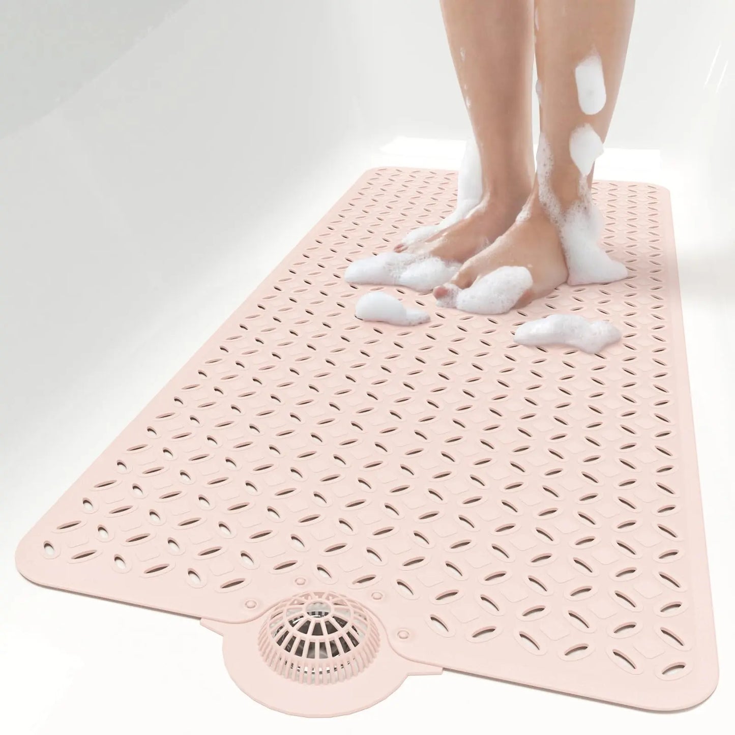 OTHWAY Soft Anti-Slip Pad Bath Mat, 39In X 17In Tub Grip Mat with Hair Catcher, Big Drain Holes, Machine Washable for Shower Use, Anti-Slip Pad Bath Mats