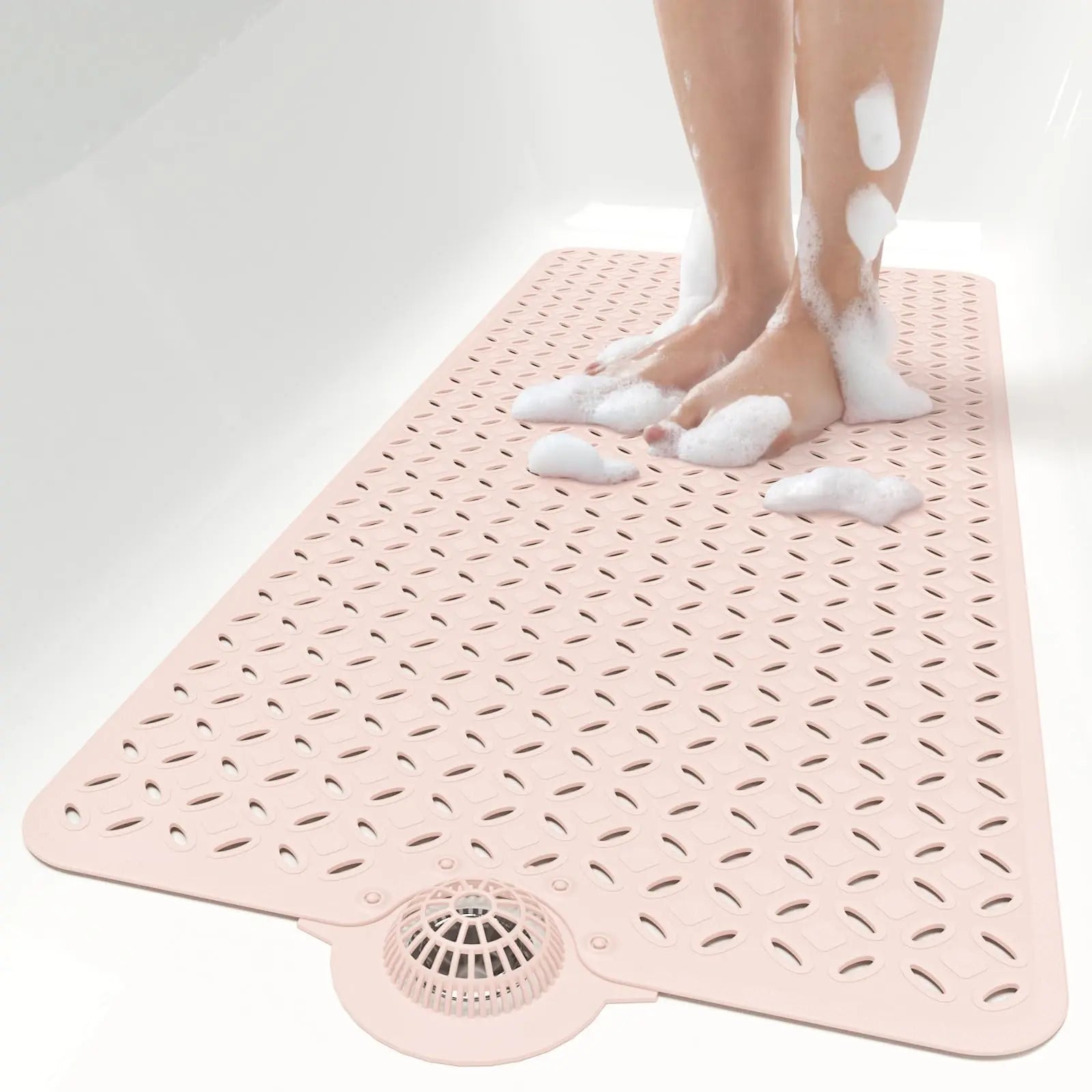OTHWAY Soft Anti-Slip Pad Bath Mat, 39In X 17In Tub Grip Mat with Hair Catcher, Big Drain Holes, Machine Washable for Shower Use, Anti-Slip Pad Bath Mats