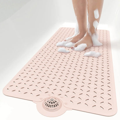OTHWAY Soft Anti-Slip Pad Bath Mat, 39In X 17In Tub Grip Mat with Hair Catcher, Big Drain Holes, Machine Washable for Shower Use, Anti-Slip Pad Bath Mats