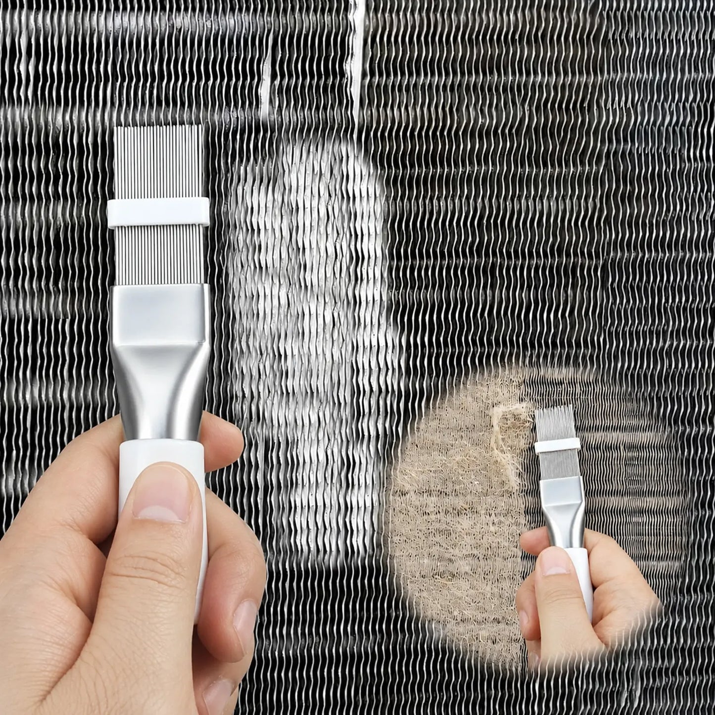 AC Fin Comb and Condenser Fin Straightener Cleaner, Durable Stainless Steel Evaporator Radiator Repair Tool, Adjustable Air Conditioner Fin Cleaning Brush for Home and Car AC Units