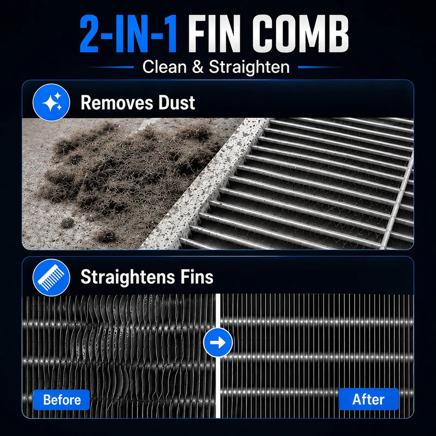 AC Fin Comb and Condenser Fin Straightener Cleaner, Durable Stainless Steel Evaporator Radiator Repair Tool, Adjustable Air Conditioner Fin Cleaning Brush for Home and Car AC Units