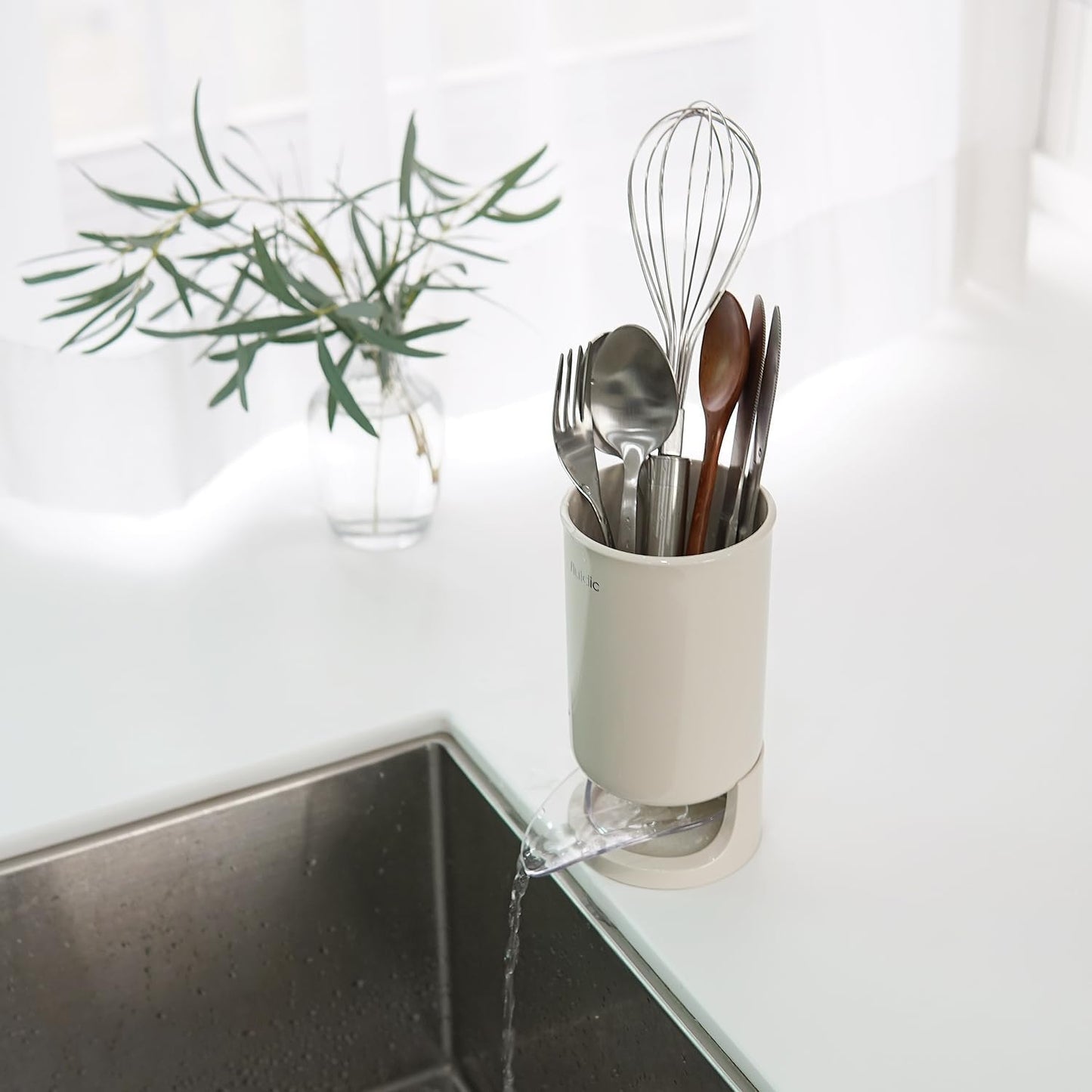 Self-Draining Utensil Drying Holder - Beige