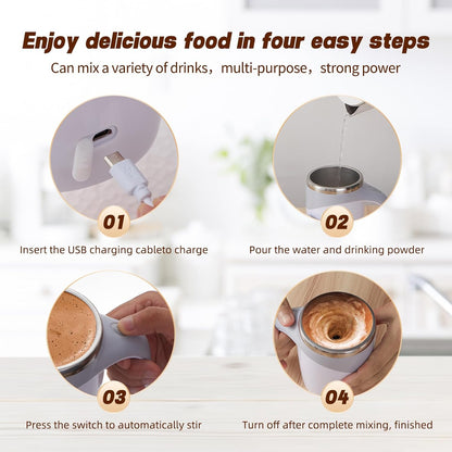 Rechargeable Automatic Stirring Coffee Mug, Stainless Steel White