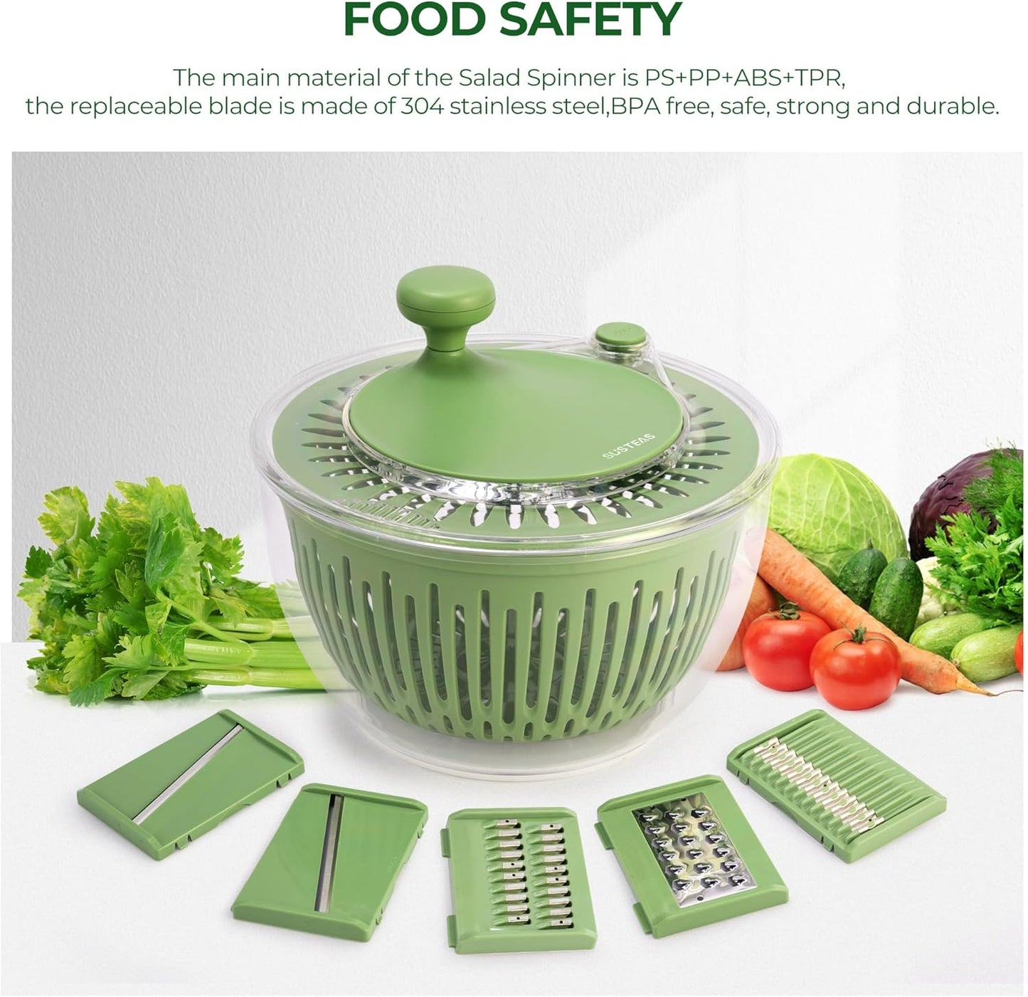 Salad Spinner Large, Lettuce Spinner with 5 Blade Slicer, 4.25Qt