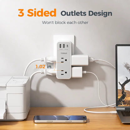 TESSAN Multi Plug Wall Outlet Splitter with 360 Rotating Plug, TESSAN 1800J Surge Protector Outlet Extender with 6 AC and 3 USB Ports (1 USB C), 1875W, 3 Sided Wall Socket Expander for Home Office Dorm Room