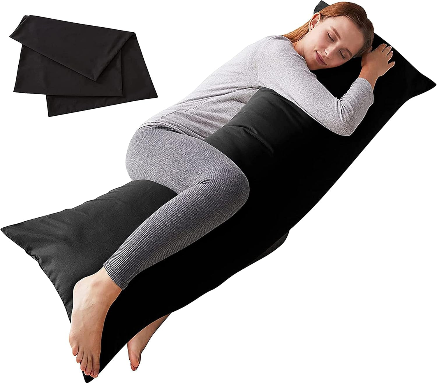 Body Pillow with Pillowcase - Soft Long Bed Pillow for Adults - Breathable Full Body Pillow Insert for Sleeping, 20X54Inches, Black
