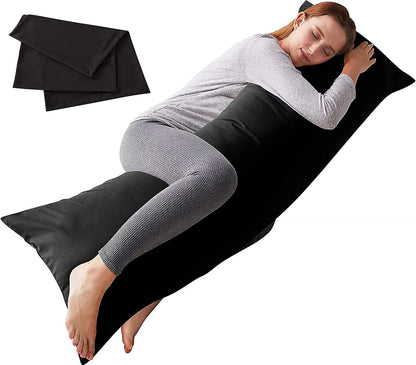 Body Pillow with Pillowcase - Soft Long Bed Pillow for Adults - Breathable Full Body Pillow Insert for Sleeping, 20X54Inches, Black