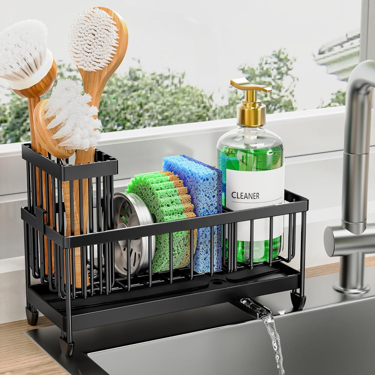 Sponge Holder for Kitchen Sink, Sink Organizer with Brush Holder