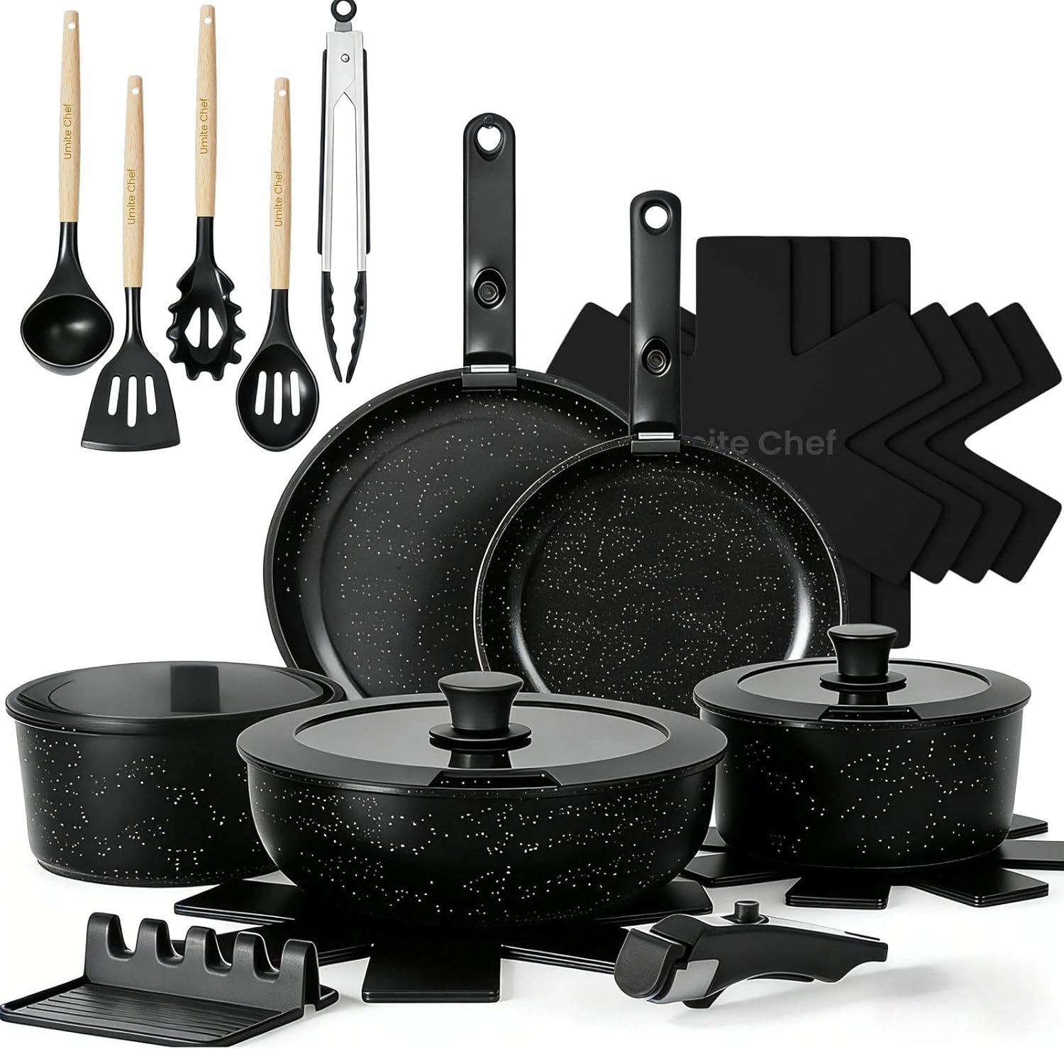 21Pcs Pots and Pans Set Non Stick, Nonstick Ceramic Cookware Sets Detachable Handle, Non Toxic Healthy Induction Cookware, Kitchen Cooking Set, with Frying Pans Set, Dishwasher/Oven Safe