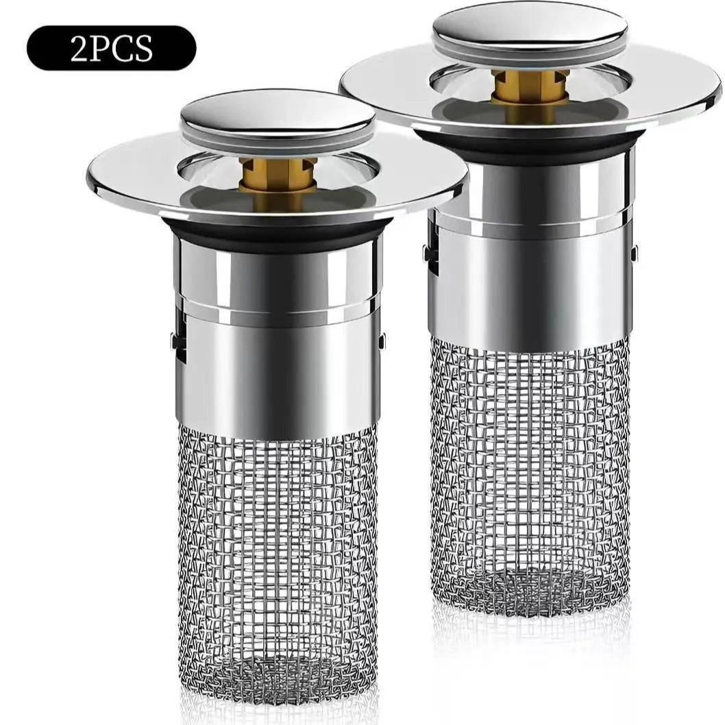 Universal Pop-Up Sink Drain Stopper with Stainless Steel Filter Basket Anti-Clog Debris Catcher Easy Install for Bathroom Kitchen