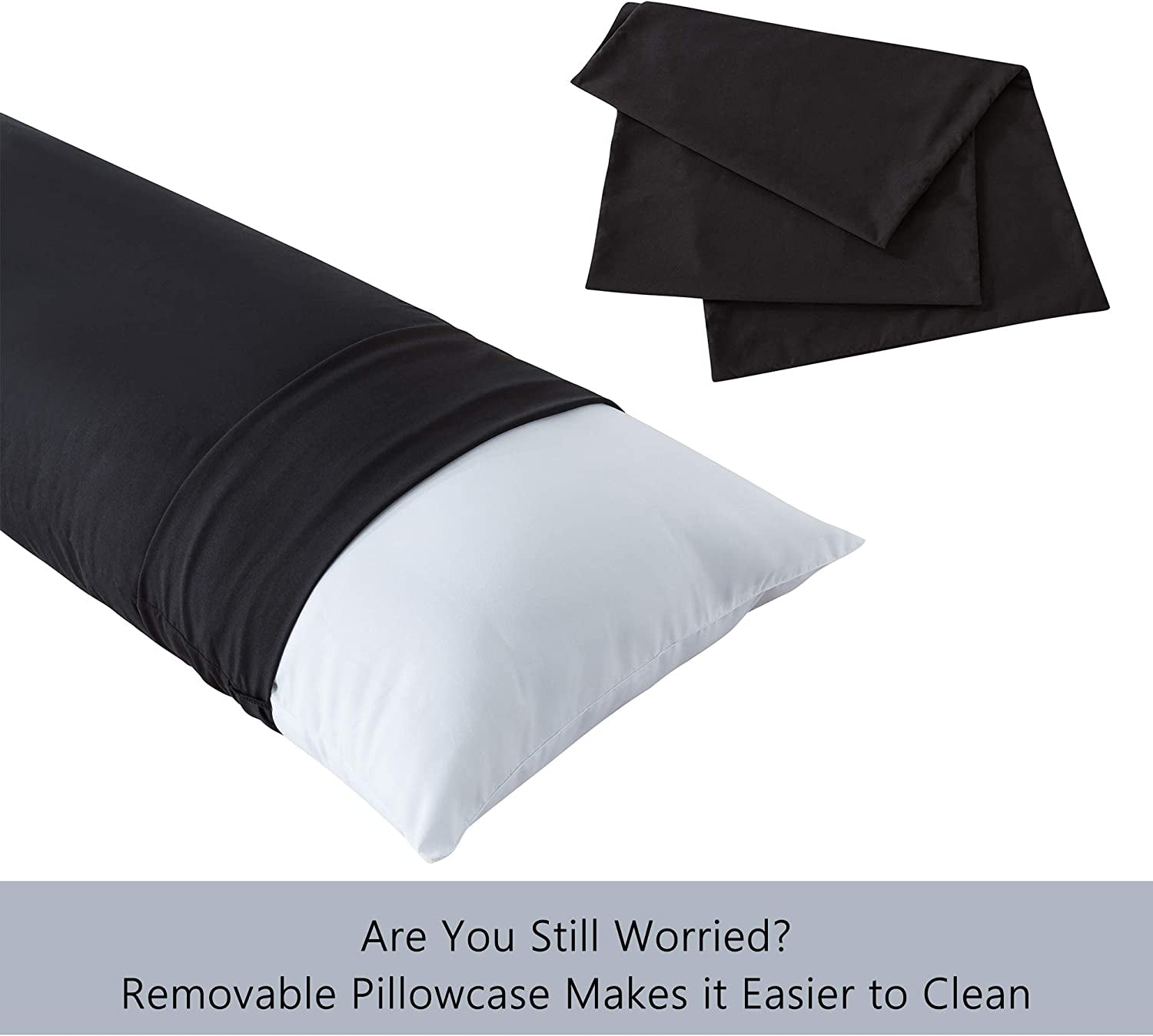 Body Pillow with Pillowcase - Soft Long Bed Pillow for Adults - Breathable Full Body Pillow Insert for Sleeping, 20X54Inches, Black