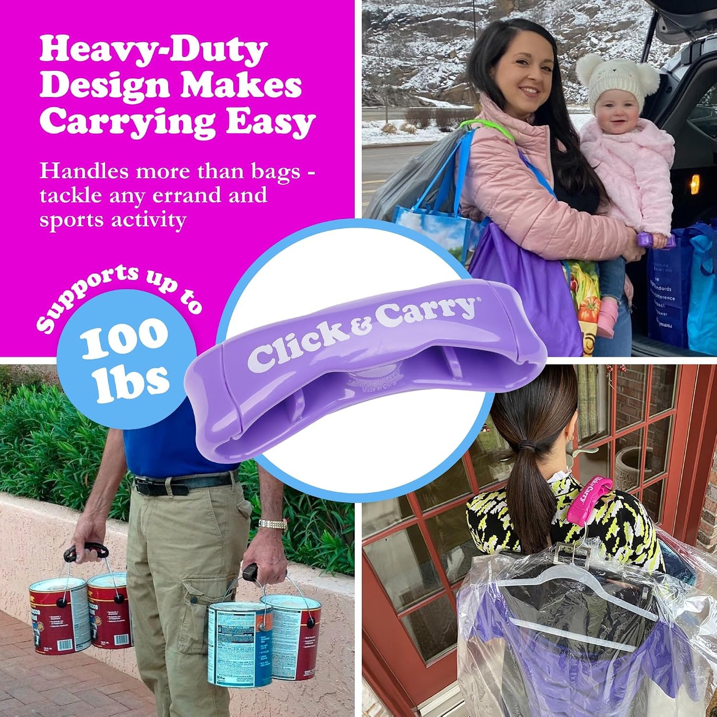 Ergonomic Grocery Bag Carrier Handle & Bag Holder - Purple