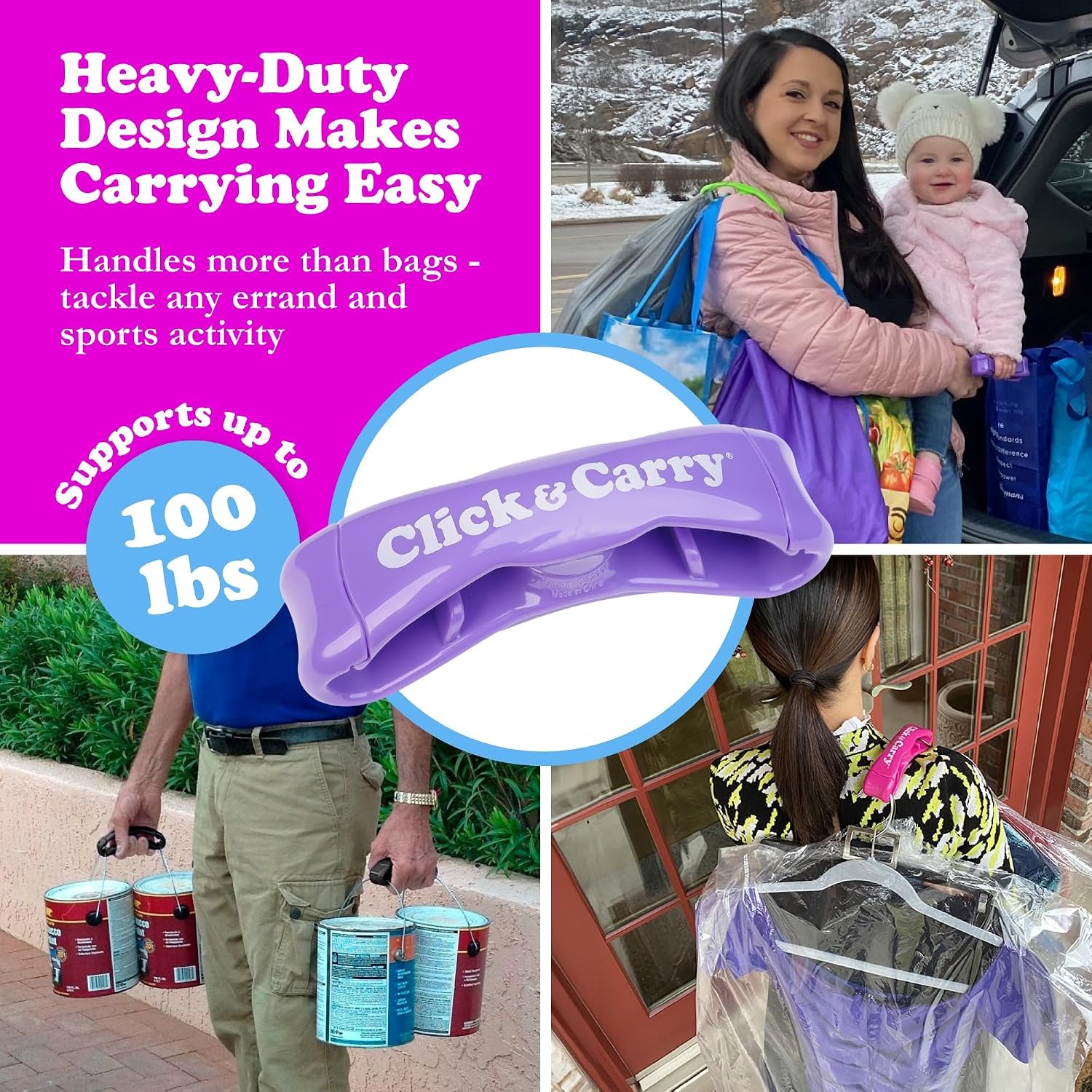 Ergonomic Grocery Bag Carrier Handle & Bag Holder - Purple