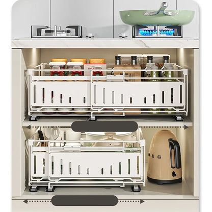 Retractable Drawer Organizer Basket-Under-Cabinet/Pull-Out Shelf with Space-Saving Foldable Design, Stainless Steel Construction