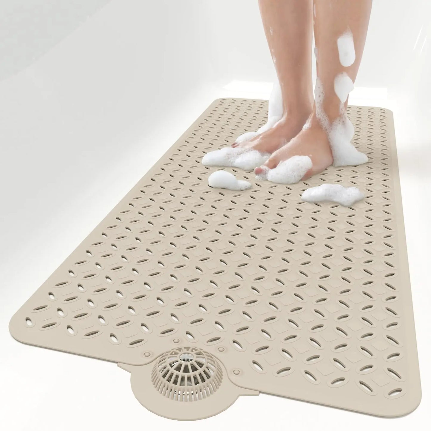 OTHWAY Soft Anti-Slip Pad Bath Mat, 39In X 17In Tub Grip Mat with Hair Catcher, Big Drain Holes, Machine Washable for Shower Use, Anti-Slip Pad Bath Mats