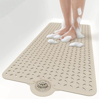 OTHWAY Soft Anti-Slip Pad Bath Mat, 39In X 17In Tub Grip Mat with Hair Catcher, Big Drain Holes, Machine Washable for Shower Use, Anti-Slip Pad Bath Mats