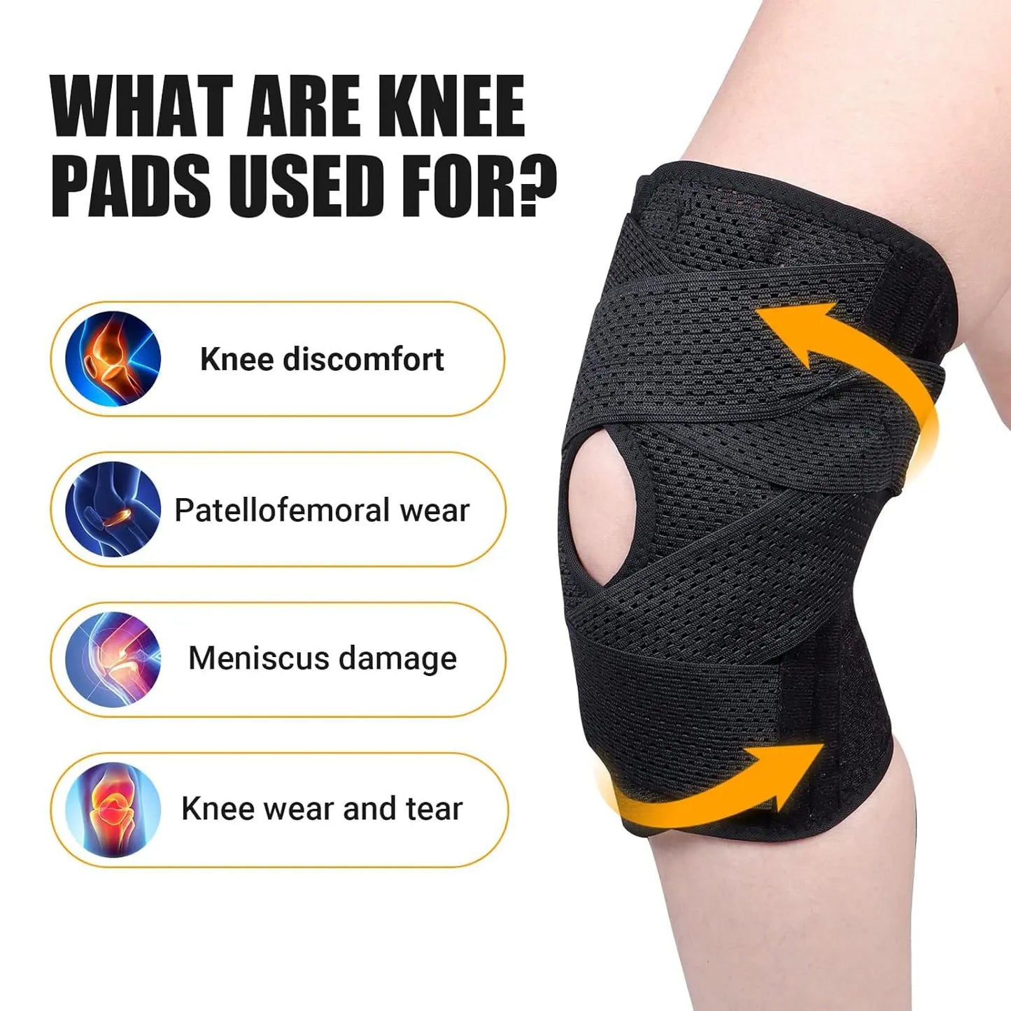 Open-Patella Knee Brace in a Breathable Polyester Blend with Dual Side Stabilizers and Mesh Ventilation for Injury Rehab and Multi-Sport Use, 2 Sponge Pads,Camping Essentials