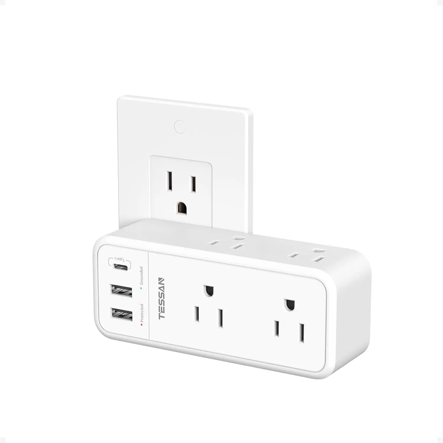 TESSAN Multi Plug Wall Outlet Splitter with 360 Rotating Plug, TESSAN 1800J Surge Protector Outlet Extender with 6 AC and 3 USB Ports (1 USB C), 1875W, 3 Sided Wall Socket Expander for Home Office Dorm Room
