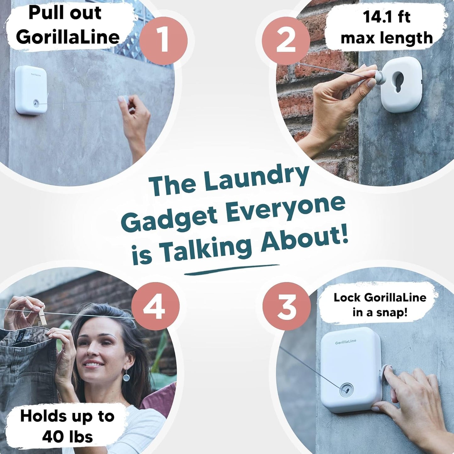 - Retractable Clothesline Indoor Outdoor Clothes Line | Heavy Duty Clothes Drying Laundry Line | Wall Mounted Drying Rack Clothing Line