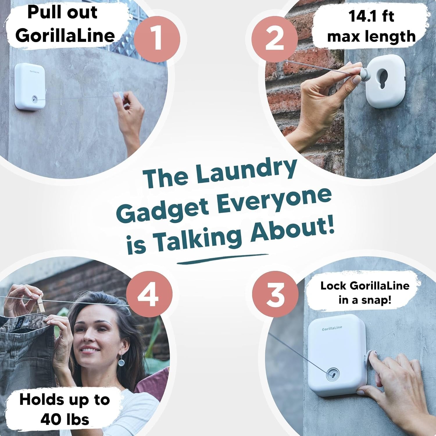 - Retractable Clothesline Indoor Outdoor Clothes Line | Heavy Duty Clothes Drying Laundry Line | Wall Mounted Drying Rack Clothing Line
