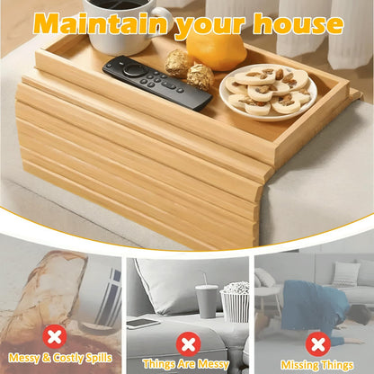Foldable Bamboo Couch Arm Tray, Portable Armrest Caddy Tray for Sofa