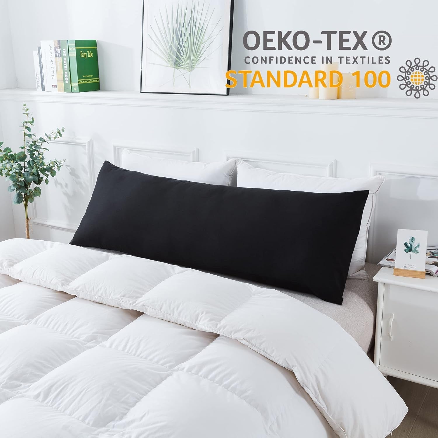 Body Pillow with Pillowcase - Soft Long Bed Pillow for Adults - Breathable Full Body Pillow Insert for Sleeping, 20X54Inches, Black