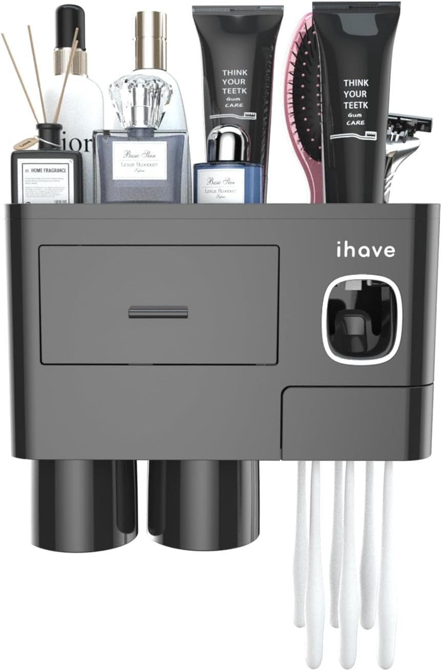 Toothbrush Holders Wall Mounted with Toothpaste Dispenser & 2 Cups