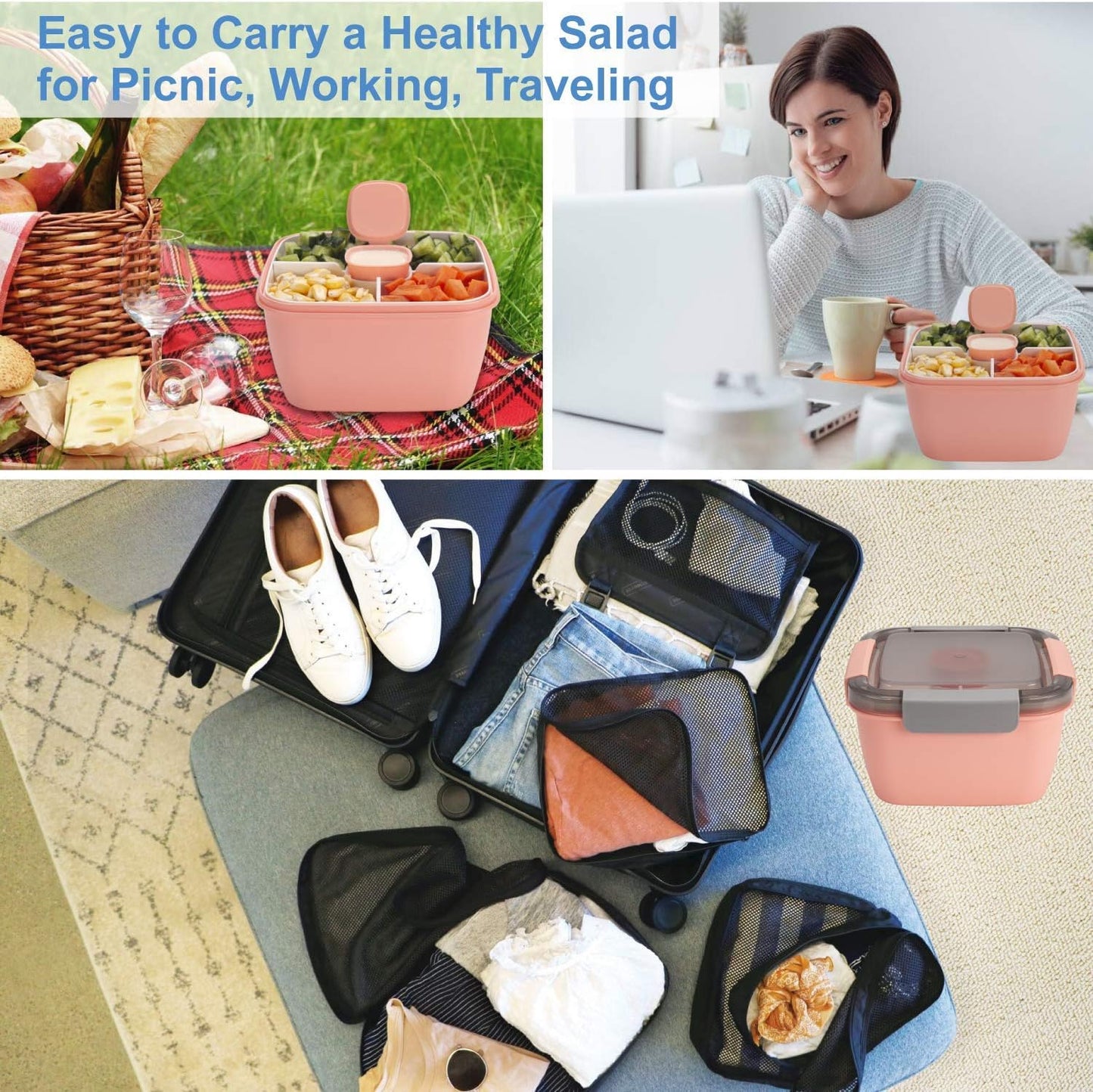 Salad Lunch Container to Go, 2 Packs 52-Oz Salad Bowls to Go for Lunch