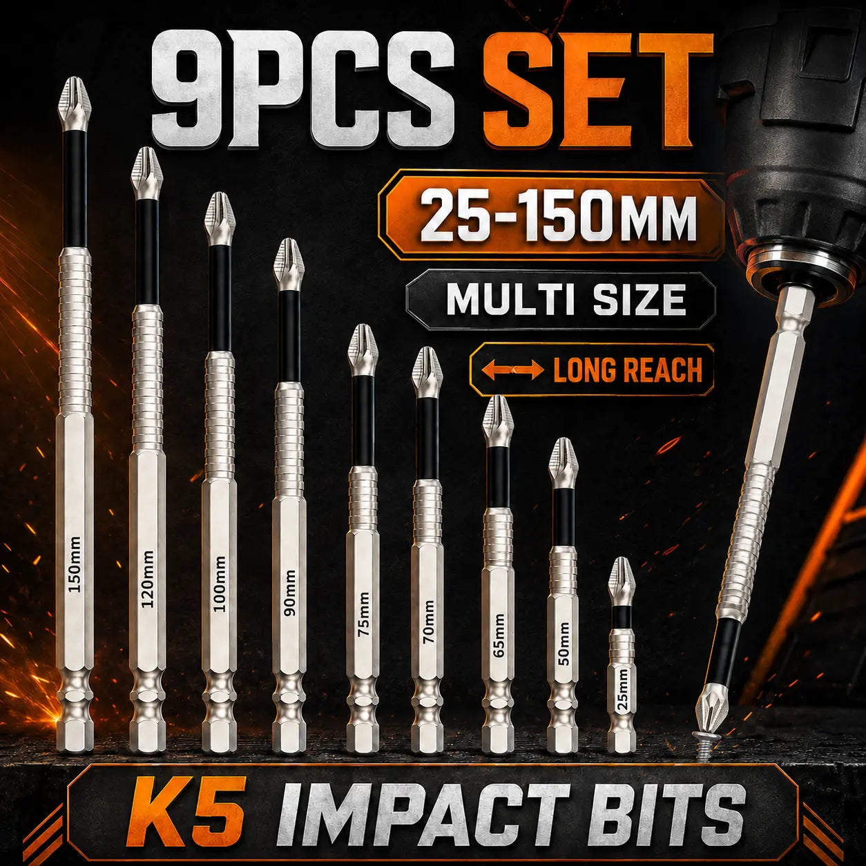 6/9PCS Magnetic Driver Bit Set, S2 Steel Phillips Screwdriver Bits 25Mm-150Mm, 1/4 Inch Hex Shank Anti-Slip Power Bits for Drill and Electric Screwdriver Strong Titanium Alloy Impact Non-Slip